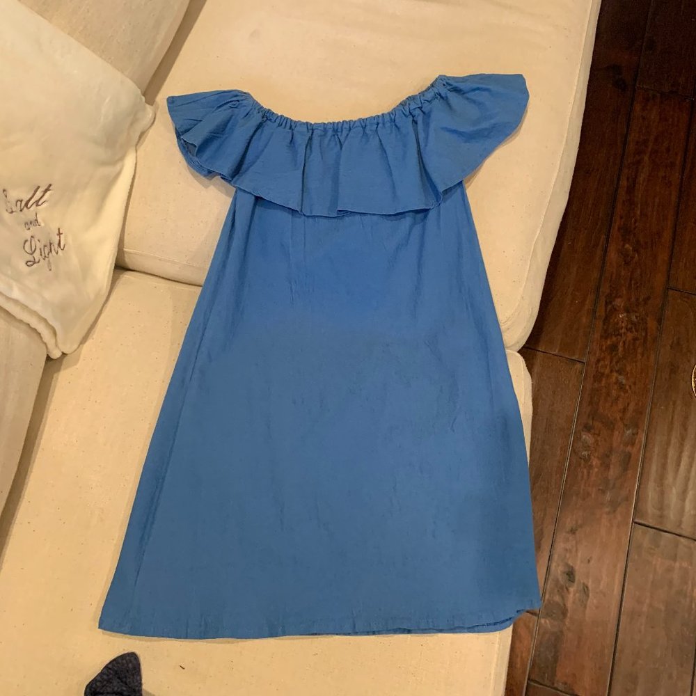 Blue Denim Off The Shoulder Dress